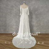 Runhufu Real Picture Elegant Off-Shoulder Lace A-Line Satin Wedding Dress Lace Up Back High Slit Court Train Bridal Gown