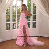 Runhufu Mermaid Evening Prom Dresses with Slit 3D Flower Fairy Graduation Party Dress Sweetheart Formal Occasion Gowns 2024