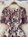 Runhufu Mesh Embroidary Ins Women Dress 2024 Summer Zipper Slim Temperament Vacation Fashion Ladies A Line Splice Dresses