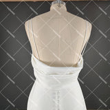 Runhufu Straps Crepe Backless Wedding Dress Plus Size Zipper Cowl Trailing Custom Made Sheath V Neck Bridal Gowns With Train