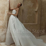 Runhufu Elegant A-Line Wedding Dresses White Sweetheart Appliques Bridal Gowns Boho Beach Side Slit Evening Wedding Gown Custom Size