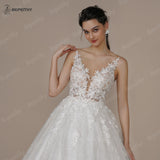 Runhufu Sexy Backless Scoop Lace Wedding Dresses For Bride France Court Train Glitter Skirt A Line Sleeveless Women Bridal Gown