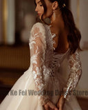 Runhufu Wedding Dresses Gown Lace Appliques Long Sleeve V-Neck Fluffy Mopping Bridal A Line Pockets Backless Elegant New 2024