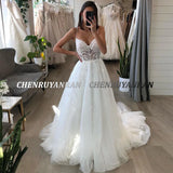 Runhufu Boho Wedding Dresses Lace Applique Tulle Wedding Gowns A-Line Sweep Train Elegant Bride Dress vestidos de novia