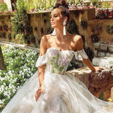 Runhufu Formal A-Line Wedding Dresses Sweetheart Flower Printed Bridal Gowns Boho Beach Appliques Evening Wedding Gowns Custom Size