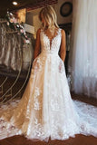 Runhufu Ivory Lace Wedding Dresses A Line V Neck Backless Sweep Train 2024 Summer Bridal Gowns Country Plus Size Marriage