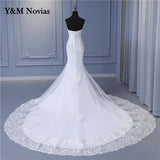 runhufu New Arabic Aso Ebi Vintage Lace Beaded Sequined Wedding Dresses Strapless Mermaid Bridal Dress Sexy Cheap Wedding Gowns