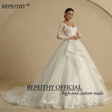 Runhufu Glitter Ivory Ball Gown Wedding Dresses Full Sleeves For Women Bride 2024 Sweetheart Ruffle Skirt Shinny Bridal Dress