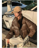 Runhufu American Style PU Leather Down Padded Jacket Women's Winter New Style Thickened Loose Small Bread Jacket Padded Parka
