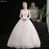 runhufu Boat Neck Vestido De Noiva 2023 New Red Wedding Dress with Sleeve Lace UP Appliques Plus Size Simple Bride Ball Gown