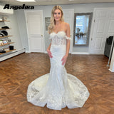 Runhufu Charming Off the Shoulder Wedding Dresses for Bride Mermaid Appliques Tulle Court Train Robe De Mari¨¦e Personalised