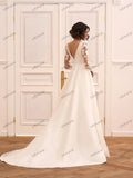 Runhufu Wedding Dresses For Women 2024 A-Line Satin Bridal Gowns Full Sleeves Lace Appliques Elegant Robes Vestidos De Novia