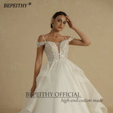 Runhufu Glitter A Line Ivory Wedding Dresses For Women 2024 Bride Off The Shoulder Sweep Train Ruffles Lace Vintage Bridal Gown