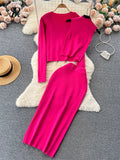 Runhufu Winter Fashion Knitted Suits Women Slim Knit Vest+Elastic Long Skirt+Warm Cardigans 2024 OL Sweater Three Pieces Sets