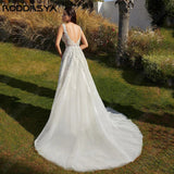 Runhufu Modern Wedding Dresses For Woman Sleeveless Sexy Backless A-Line Bride Gown Lace Applique Sweep Train vestidos de novia