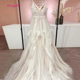 Runhufu Wedding Dresses For Women Spaghetti Strap Applique Long Wedding Gown Sweep Train Elegant Bride Dress vestidos de novia