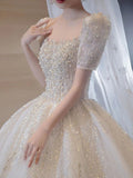 Runhufu Sleeve Beading Wedding Dress 2023 New Luxury Big Train Bride Dresses Tuller Ball Gown Wedding Dresses Vestido De Noiva