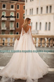 Runhufu Vintage Spaghetti Straps Wedding Dresses A Line Tulle High Split Appliques Backless Sweep Train Vestidos De Novia