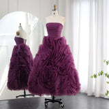 Runhufu Said Luxury 3D Flower Purple Short Evening Dresses for Women Wedding Party 2024 Elegant Pink Midi Formal Prom Gowns SS343