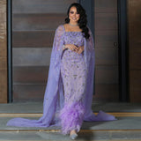 Runhufu Said Dubai Luxury Feathers Lilac Evening Dress with Cape Sleeves Ankle Length Midi Arabic Women Wedding Party Gowns SS381