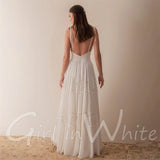 Runhufu Plus Size Sexy V Neck Wedding Dresses A Line Lace Bride Robes Spaghetti Straps Backless Bridal Gowns Beach Vestido De Noiva