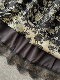 Runhufu Temperament Embroidery Lace Dress Women Zipper Belt Off Shoulder Sleeveless French Floral Spaghetti Strap Long Dress
