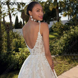 Runhufu Civil Wedding Dress Spaghetti Straps Backless V-Neck Bride Gowns Lace Applique A-Line Tulle Boho vestidos de novia