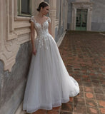 Runhufu long tulle wedding dress cap sleeve A-line sweep Train Garden bridal dress zipper back vestibule new women's dress