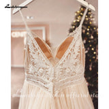runhufu Spaghetti Straps Champagne Boho Wedding Dress For Women 2023 Vestido Civil Bridal Church Wedding Gowns suknie slubne