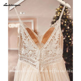 Runhufu Spaghetti Straps Champagne Boho Wedding Dress For Women Vestido Civil Bridal Church Wedding Gowns suknie slubne