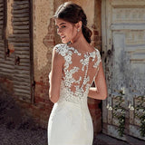 Runhufu Fascinating Round Neck New Lace Applique Mermaid Mopping Short Sleeve Gorgeous Wedding Dresses Chapel Train New 2024