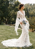 Runhufu BOHO Wedding Dresses Long Flare Sleeves Bridal Gowns Lace Appliques Floor Length Mermaid 2024 Vestidos De Novia 2024