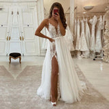 Runhufu Spaghetti Straps Wedding Dress Lace Appliques A-Line Long Bridal Dresses robe de mariage