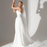 Runhufu Sweetheart Satin Wedding Dresses Side Slit A-Line Floor Length Robe De Mariee White Simple Sweep Train Sleeveless Robe