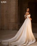 Runhufu Glitter Satin Off Shoulder Wedding Dresses Two-piece Detachable Train Bridal Gowns Lace Up Backless Princess Bride Gown