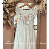 runhufu Lace Floral A Line Beach Wedding Dress 2023 Cap Sleeve Robe Civil mariage Boho Bridal Gown Vestidos de Noiva