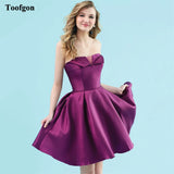 Runhufu A Line Purple Satin Short Homecoming Dress Strapless Corset Back Wedding Photos Korea Formal Prom Evening Party Gowns