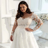 Runhufu Lace Wedding Dresses Plus Size Elegant Big Women's Long Sleeves Scoop A Line Tulle Bridal Gowns §ã§ӧѧէ֧ҧߧà§Ö §á§ݧѧä§î§Ö Robe De