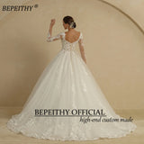 Runhufu Glitter Ivory Ball Gown Wedding Dresses Full Sleeves For Women Bride 2024 Sweetheart Ruffle Skirt Shinny Bridal Dress