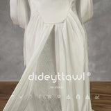 Runhufu Real Picture Elegant Off-Shoulder Lace A-Line Satin Wedding Dress Lace Up Back High Slit Court Train Bridal Gown