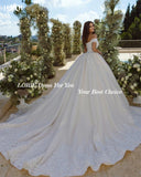 Runhufu Vintage Glitter Lace Wedding Dresses Off Shoulder Appliques A-Line V-Neck Bridal Gowns Backless Princess 2024 Bride Dress