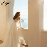 Runhufu The Shoulder Princess Wedding Dress Puff Sleeve Lace Sweetheart Neck Boho Bride Dress Side Split Wedding Gowns vestido novia