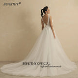 Runhufu Real Image Sexy Deep V Neck Wedding Dresses For Women 2024 Bride A Line Open Back Boho Bridal Party Gown Sleeveless