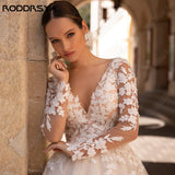 Runhufu Exquisite Wedding Dresses Long Sleeves Sexy Backless Bride Gowns Applique Princess Tulle A-Line vestidos de novia