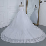 runhufu Shoulder Appliqes Pearls Wedding Dress Plus Size Vestido De Noiva 2023 Long Train Bridal Dresses Gowns Tulle Mariage