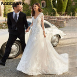 Runhufu Exquisite Backless Wedding Dress V-Neck Applique A-Line Tulle Bridal Gowns Tulle Hochzeitskleider Damen Gro?e gr??e