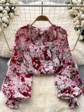 Runhufu Korean Print Chiffon Shirt Bow Neck Long Sleeves Loose Leopard Top Casual Paisley Vintage Floral Blouse Spring 2024