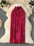 Runhufu Women Sequines Shiny Skirt 2024 New Autumn Fashion American Retro Streetwear Bodycon Senior Slim Fit Midi Party Skirt