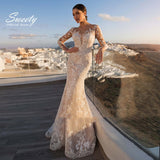 Runhufu Detachable 2 In 1 Wedding Dress Embroidered Lace On Net With Train O-neck Fullsleeve Vintage Bride Gowns Vestido De Novia