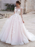 Runhufu O-neck Long Sleeve Wedding Dress Elegant Appliques Dress For Bride White A-line Long Bridal Gown Robe De Mari¨¦e